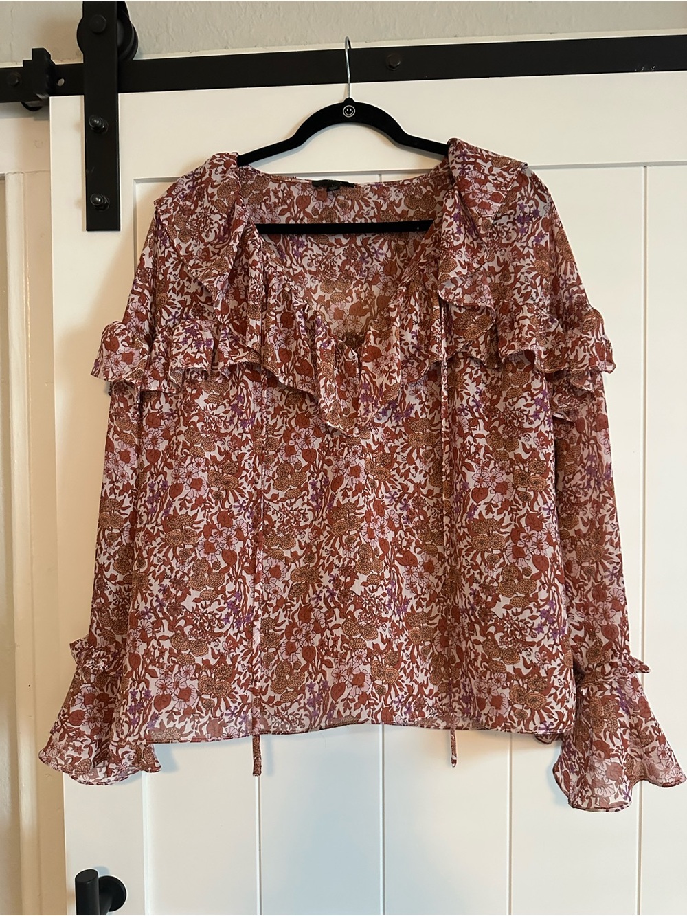 J. Crew Rust-Pink Floral Ruffle Blouse